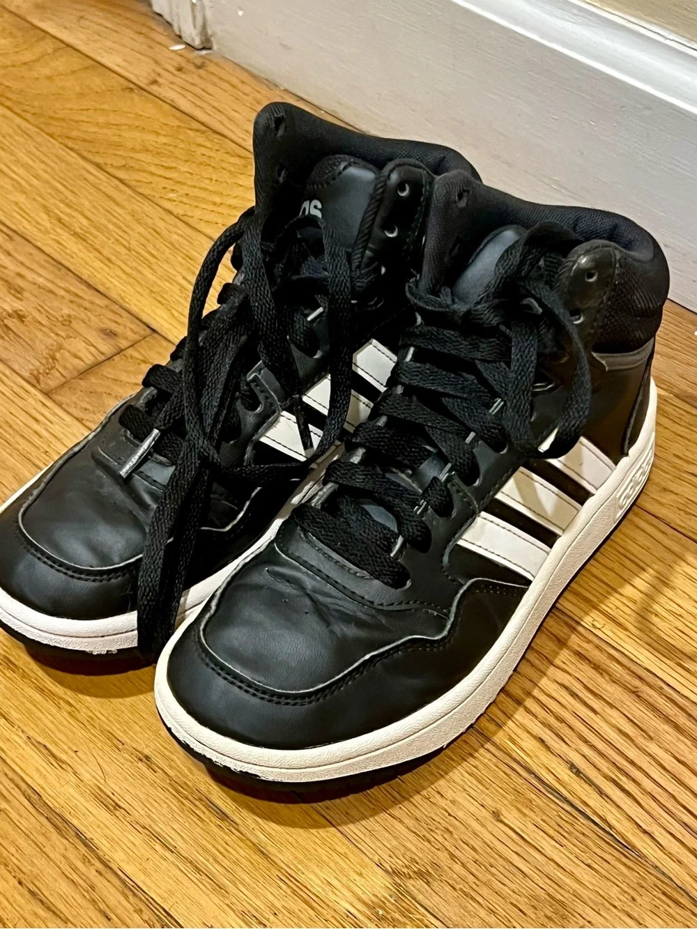 Kids Adidas Black and White Mid-Top Sneakers